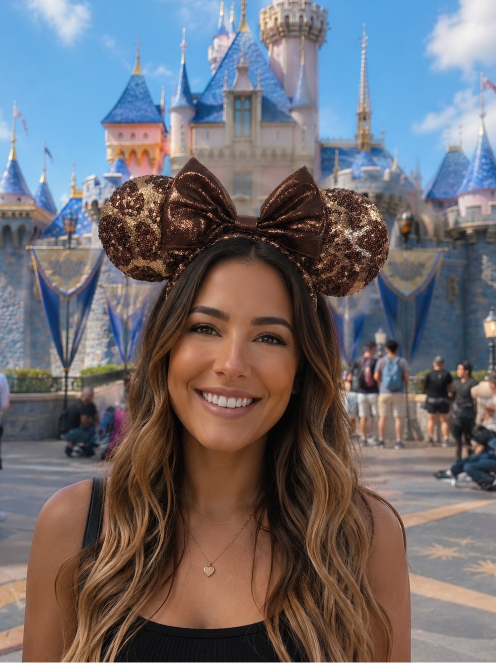 Shanghai Disney Parks GIRAFFE Animal Print Sequin Minnie Ears Headband LE